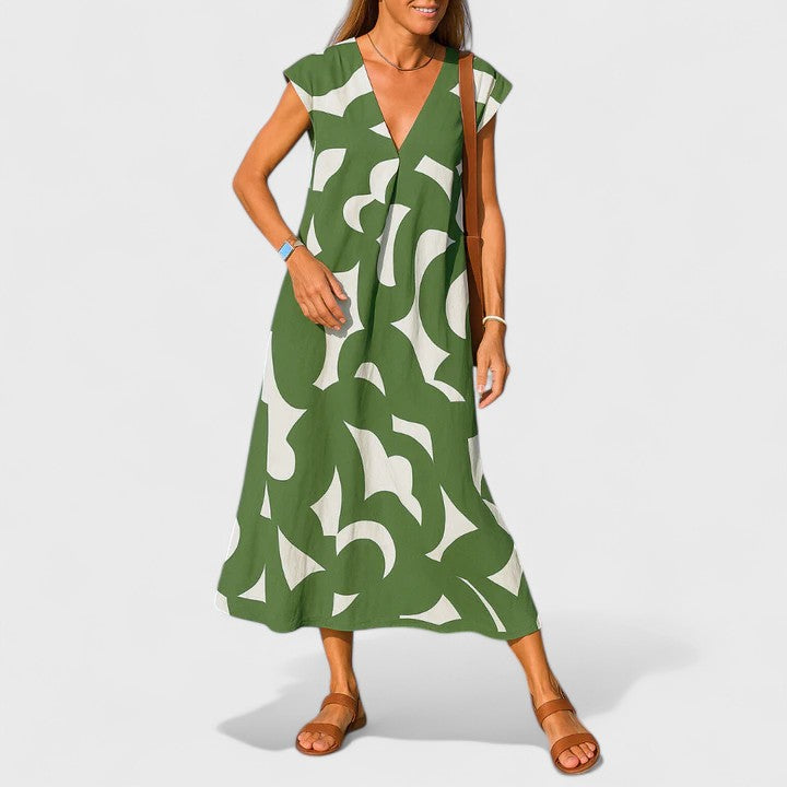 Birgitta | Laskostettu V-pääntie Mekko