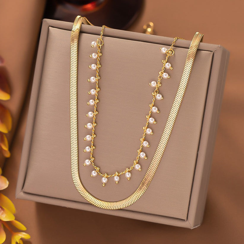 Birgitta | Luxe Käärme Kaulaketju & Helmi Korusetti 18K Kulta