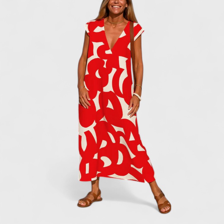 Birgitta | Laskostettu V-pääntie Mekko