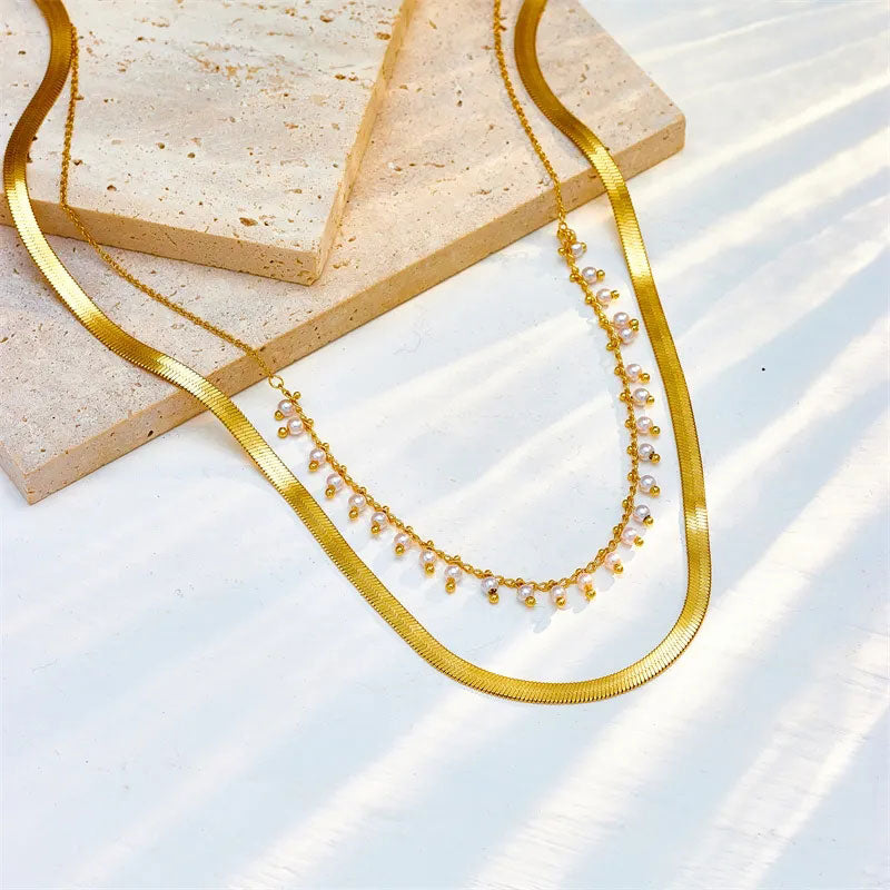 Birgitta | Luxe Käärme Kaulaketju & Helmi Korusetti 18K Kulta
