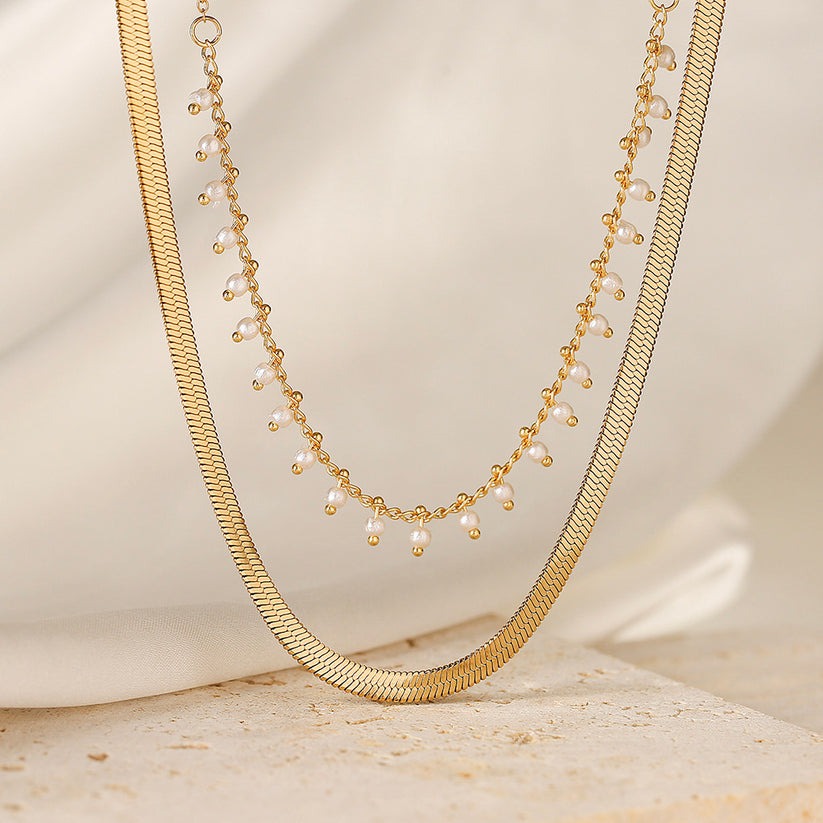 Birgitta | Luxe Käärme Kaulaketju & Helmi Korusetti 18K Kulta