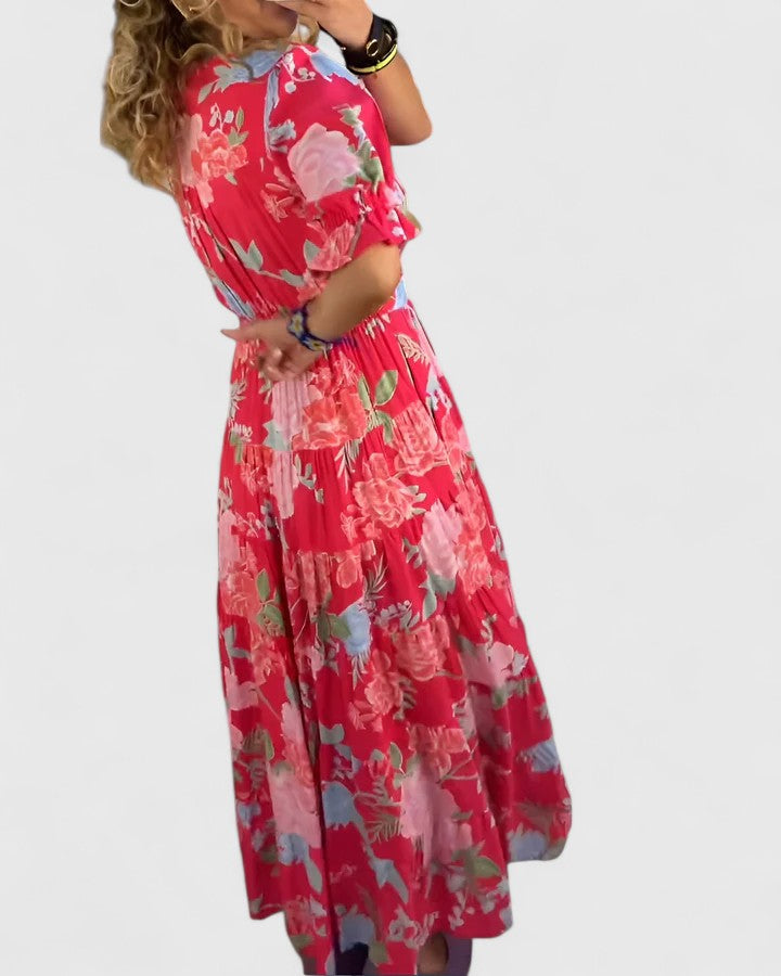 Birgitta | Elegantti kukkakuosiset V-pääntie mekko