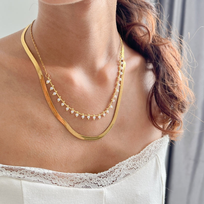 Birgitta | Luxe Käärme Kaulaketju & Helmi Korusetti 18K Kulta