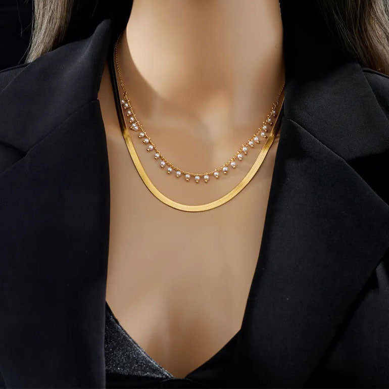 Birgitta | Luxe Käärme Kaulaketju & Helmi Korusetti 18K Kulta