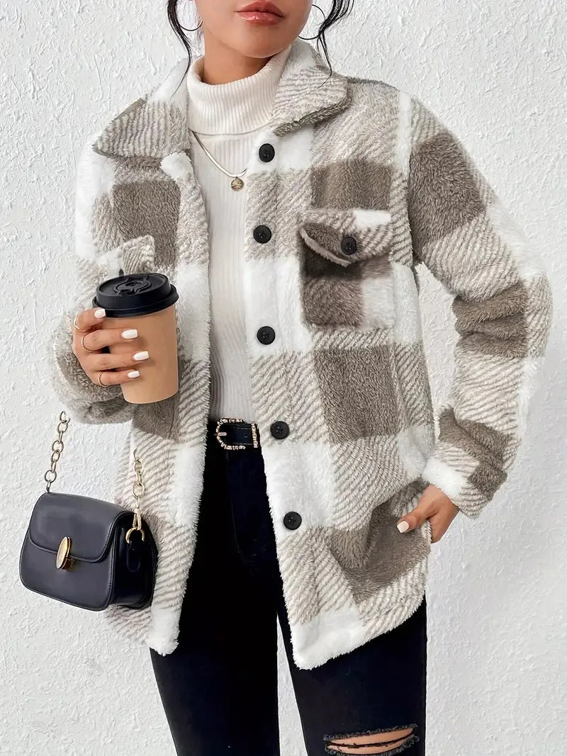 Birgitta | Tyylikäs Ruudullinen Fleece-takki