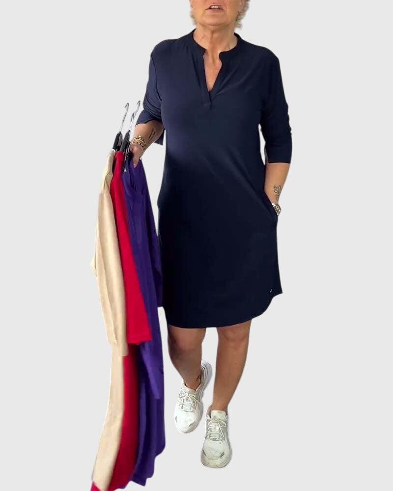 Birgitta | Yksivärinen V-pääntie Mekko